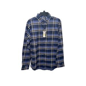 Van Heusen Navy Blue Flannel Regular Fit Long Sleeve Button Down Shirt M15-15.5